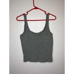 Skims Cozy Knit Tank Top Womens Size L/XL Smoke Gray Fuzzy Soft Lunge Scoop Neck